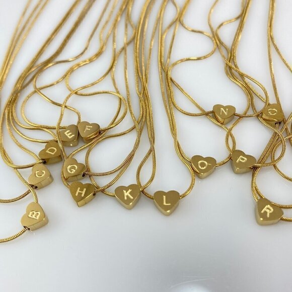 Gold Plated Stainless Steel Heart Initial Letter Necklace - Picture 1 of 16